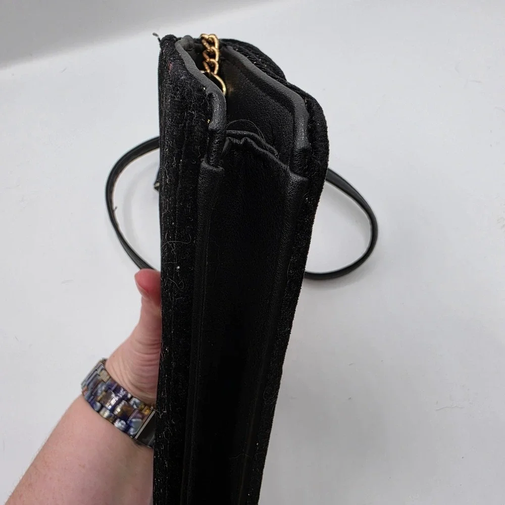Olivia Miller Black Velvet Jeweled‎ Bee Crossbody Bag Gold Glitter Studded Purse